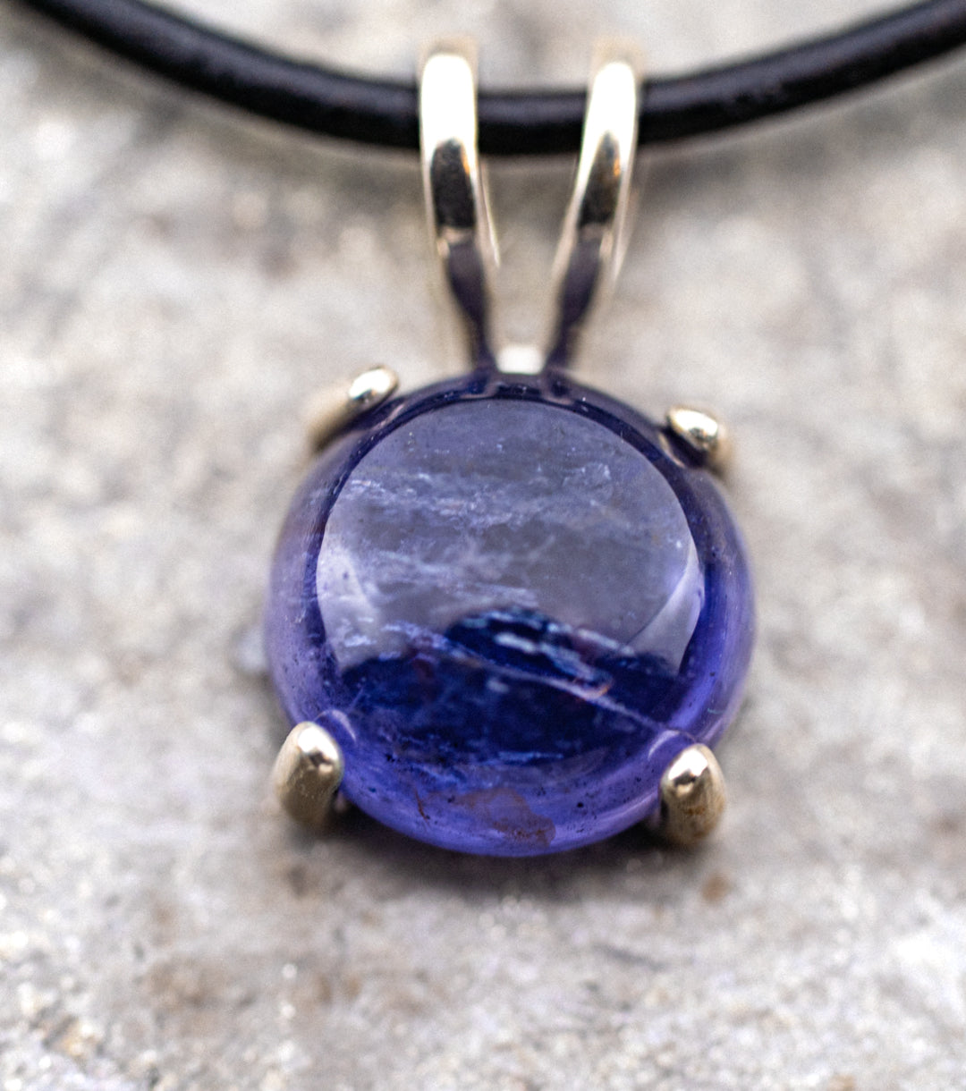 Iolite "Viking's Compass" Charm Necklace in Black Leather & 925 Silver